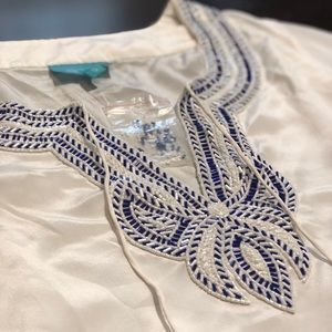 TAJ by Sabrina Crippa beaded blue/white blouse